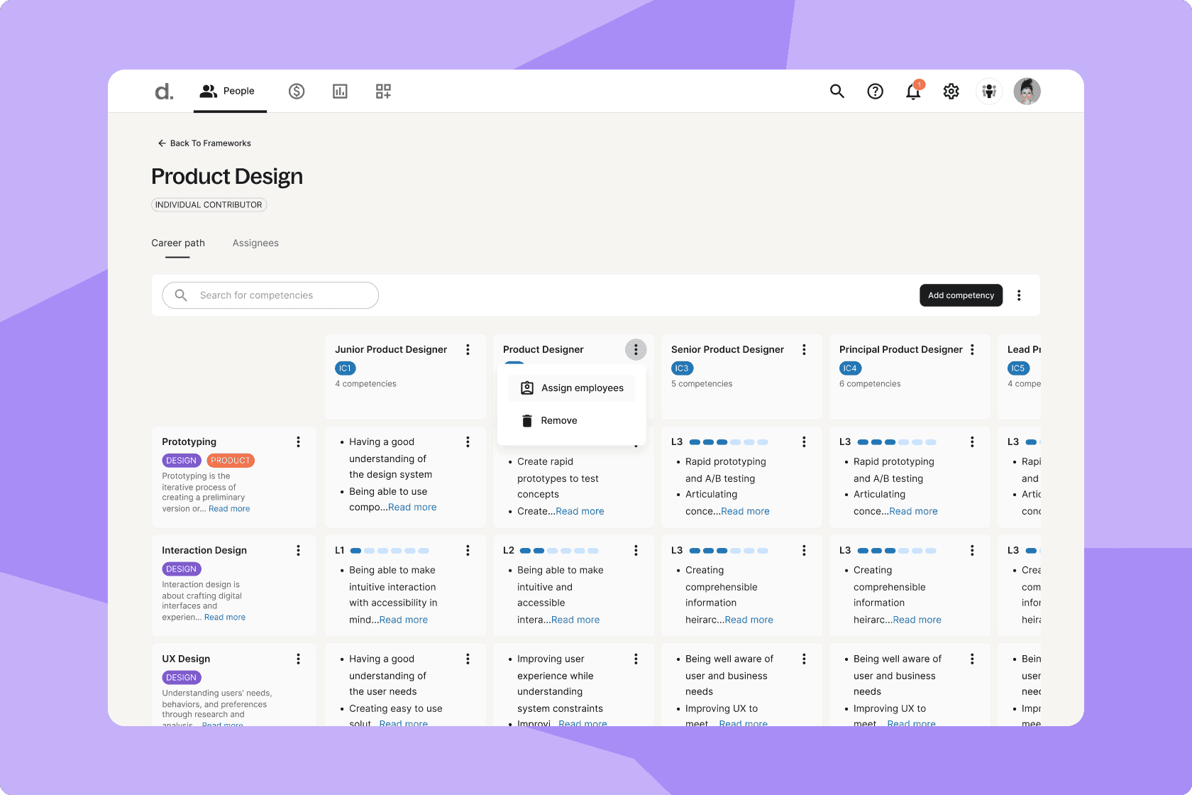 Detailed career progression framework on Deel Engage