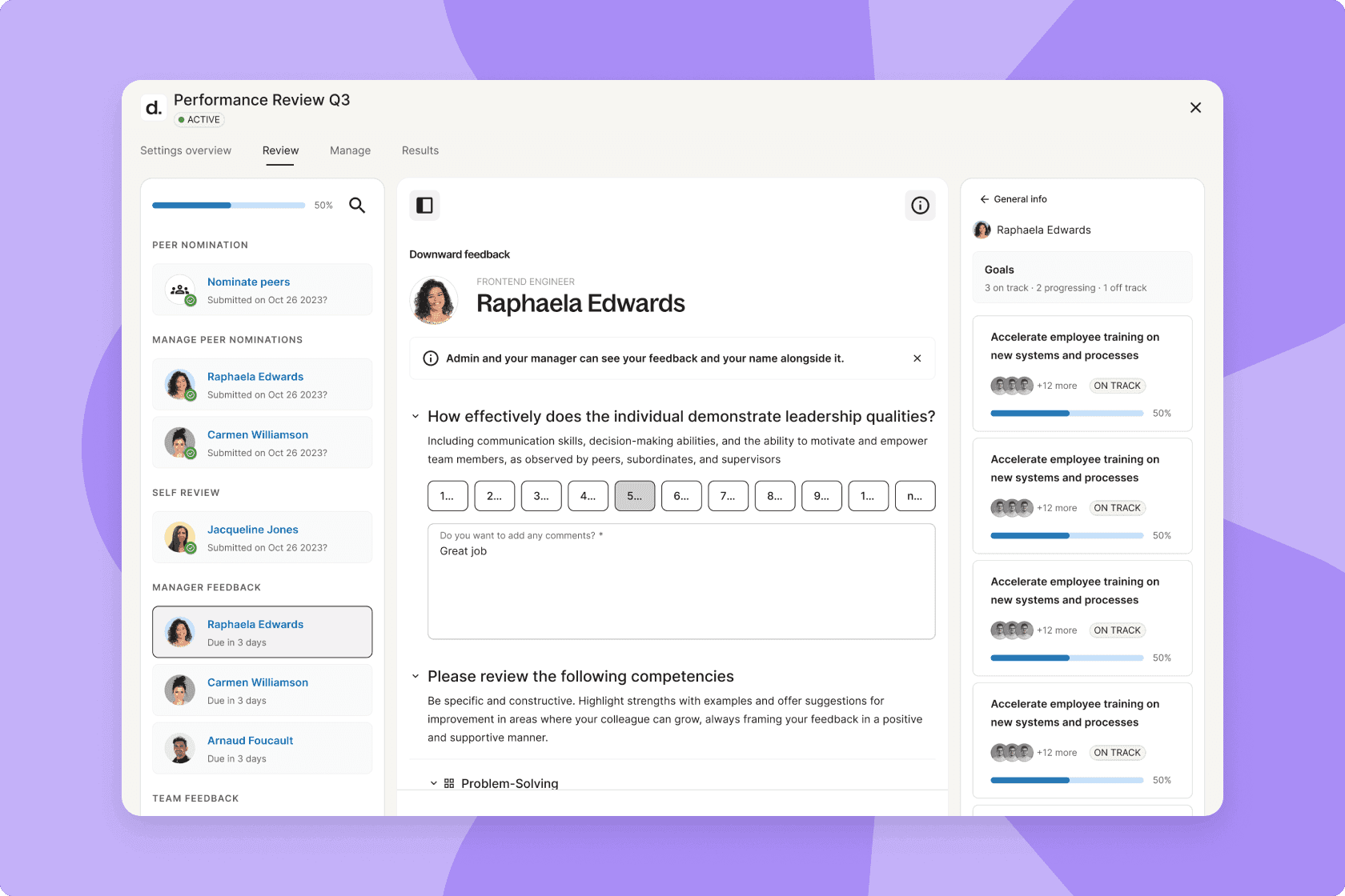 Performance feedback survey on Deel Engage