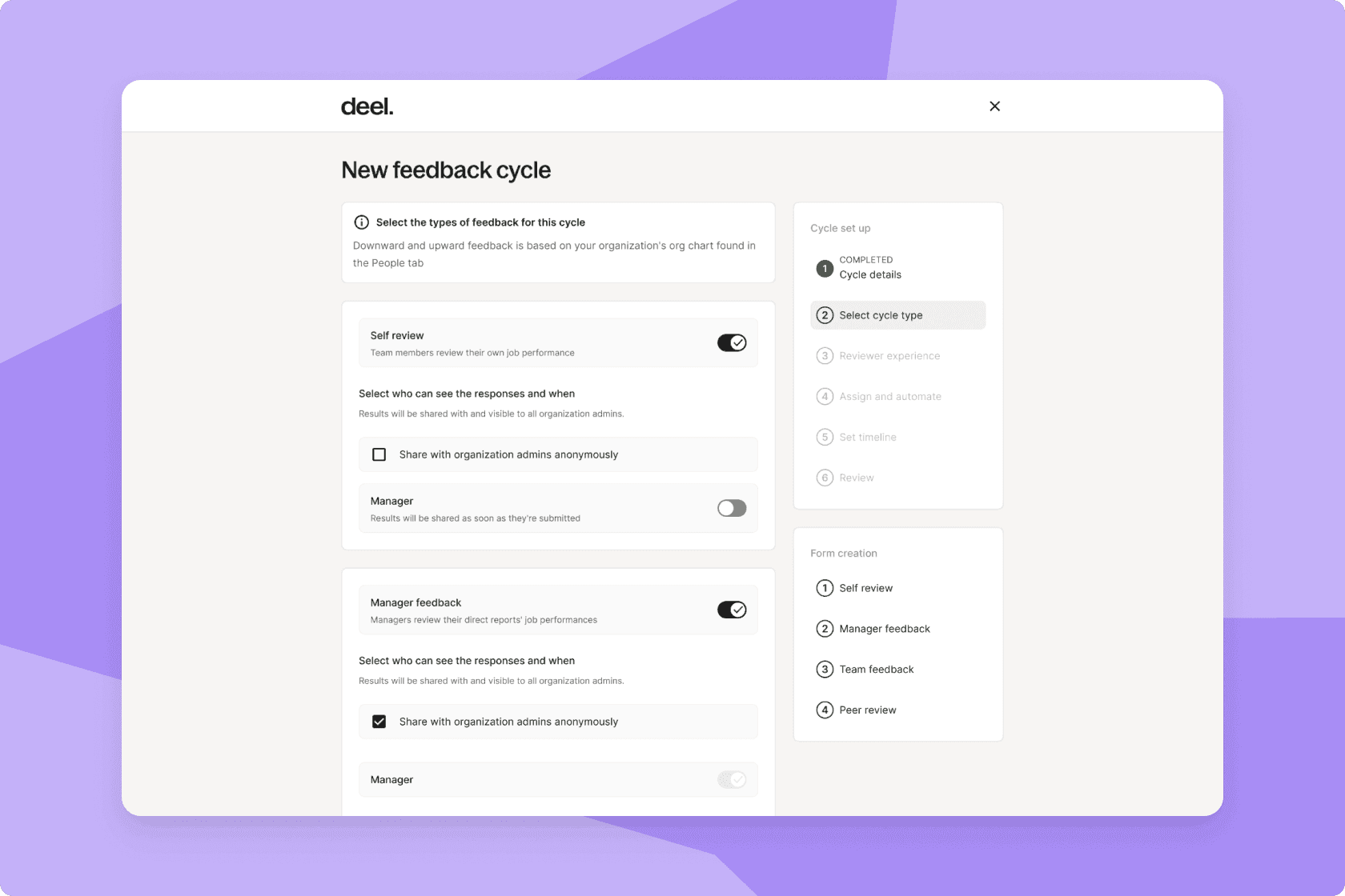 Create a new feedback cycle on Deel Engage