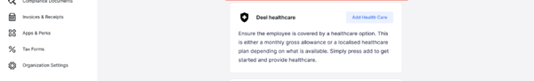 Deel healthcare screenshot de la plataforma de Deel en cumplimiento legal