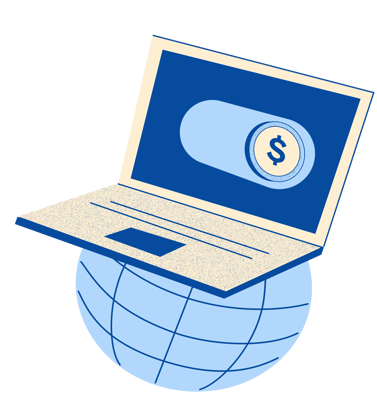 Icono de planeta y computador para representar el pago a freelancers en suramérica