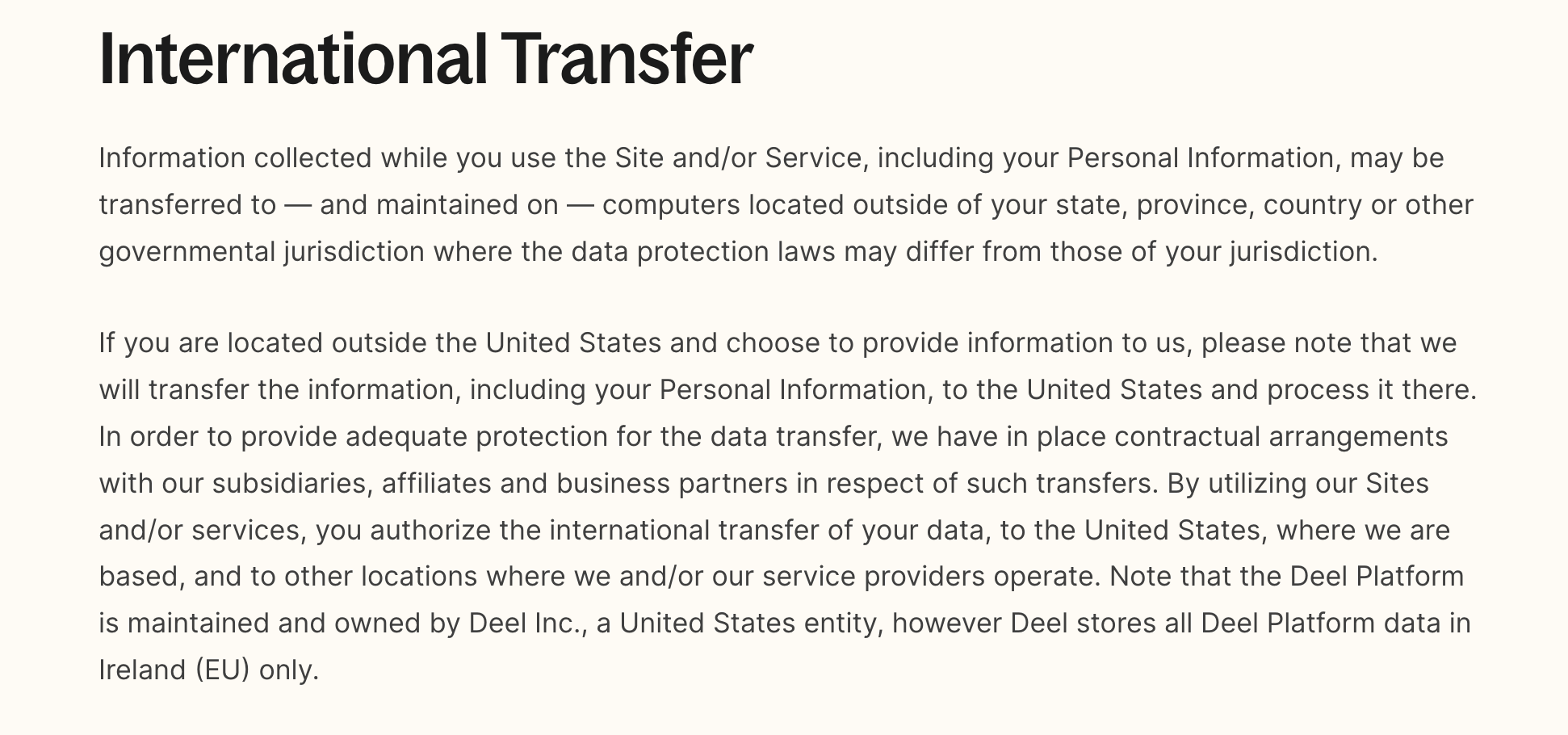 International transfer - privacy policy