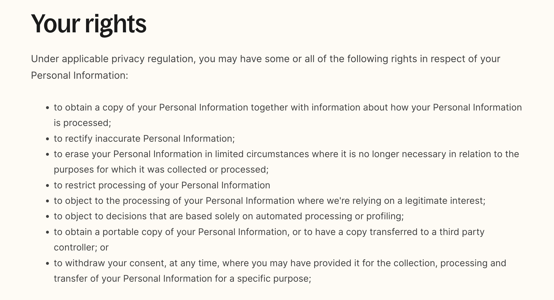 Your rights - privacy policy