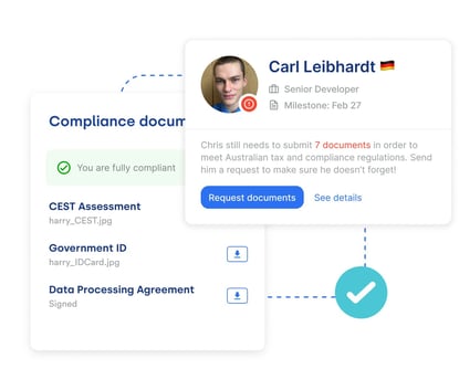 pantallazo de dashboard de Deel de documentos de cumplimiento con las autoridades (compliance)