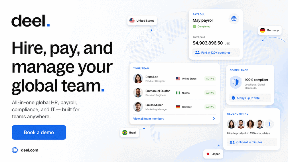 deel. Hire, pay, and manage your global team. All-in-one global HR, payroll, compliance, and IT — built for teams anywhere. Book a demo. deel.com.